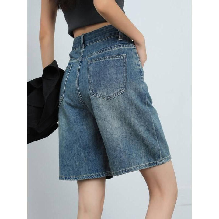 High Waist Knee Length Denim Shorts for Women