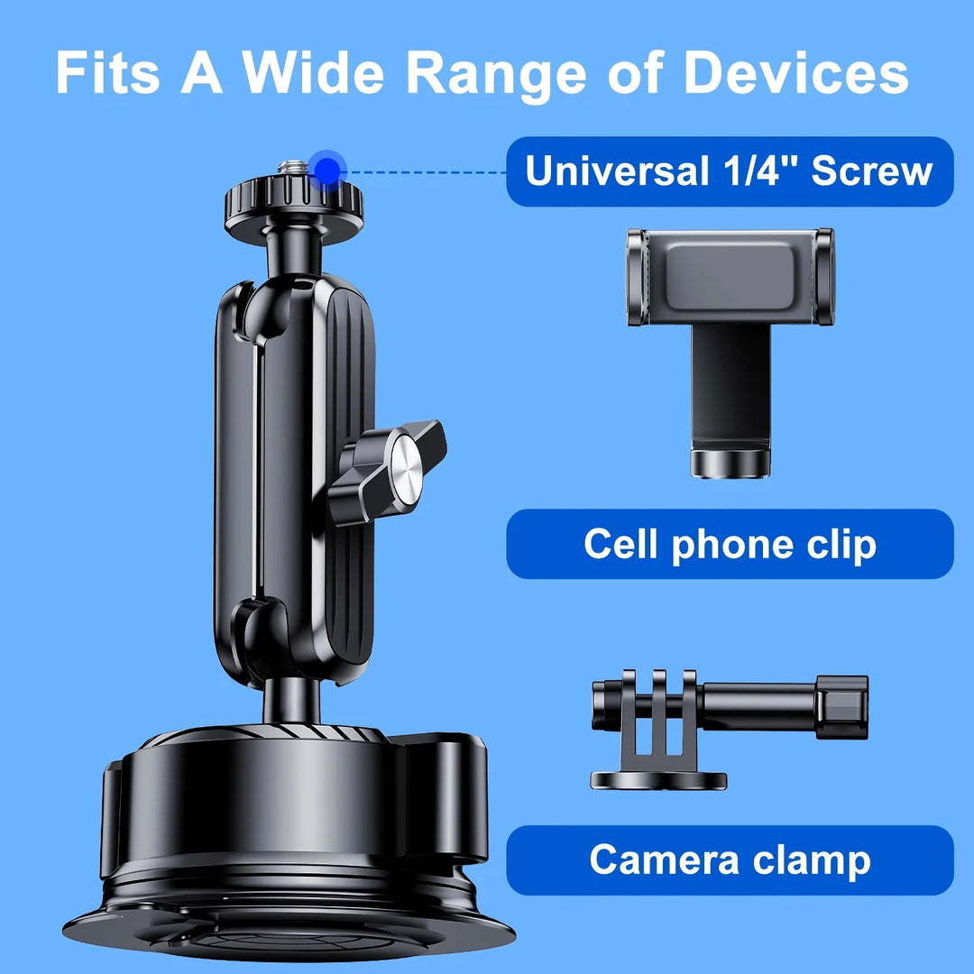 2-in-1 Car Phone & Sports Camera Holder with Large Suction Cup