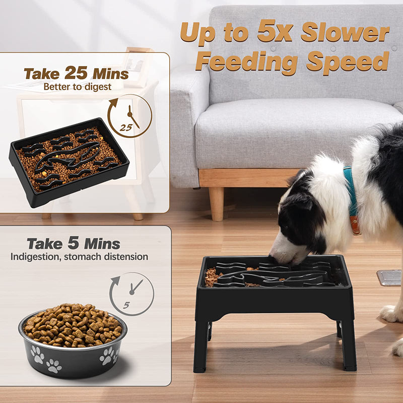 Adjustable Elevated Dog Bowls with Slow Feeder for Large Dogs