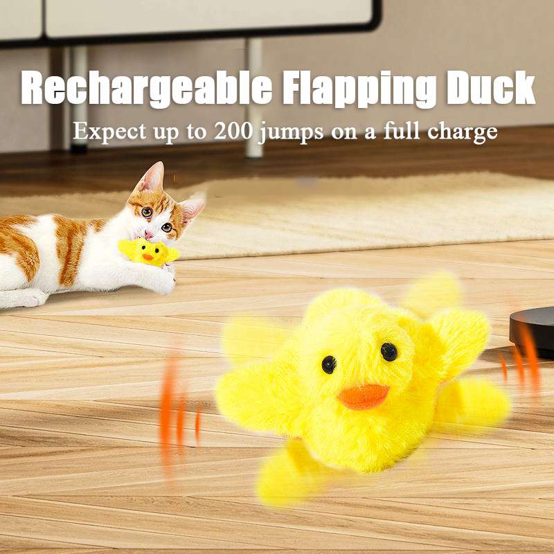 Interactive Flapping Duck Cat Toy - Rechargeable, Washable, with Catnip & Vibration Sensor