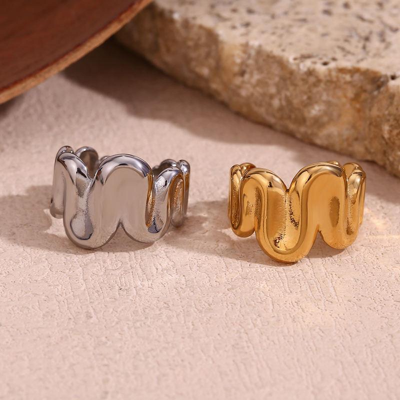 Wave Spring Adjustable Open Ring - Gold Plated, Hypoallergenic, Water Resistant