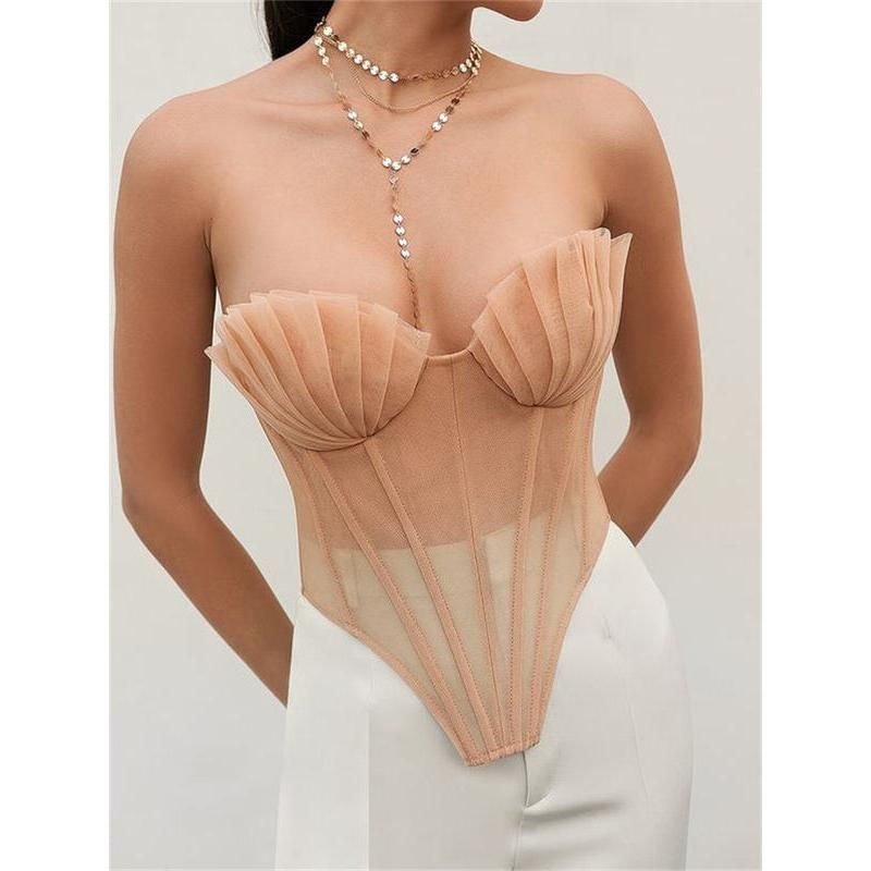 Champagne Pink Vintage Mesh Corset Top