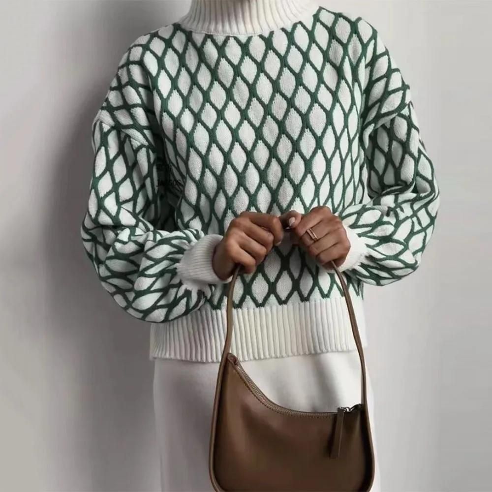 Trendy Striped Turtleneck Knit Sweater