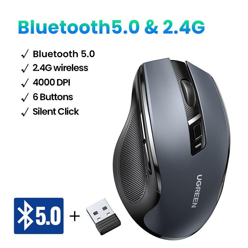 Wireless Bluetooth 5.0 & 2.4G Ergonomic Mouse - 4000DPI, 6 Silent Buttons, Dual Mode Connectivity