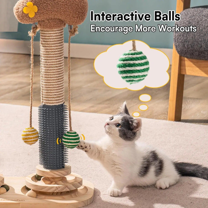 Multi-functional Cat Scratch Post with 3-Tier Track