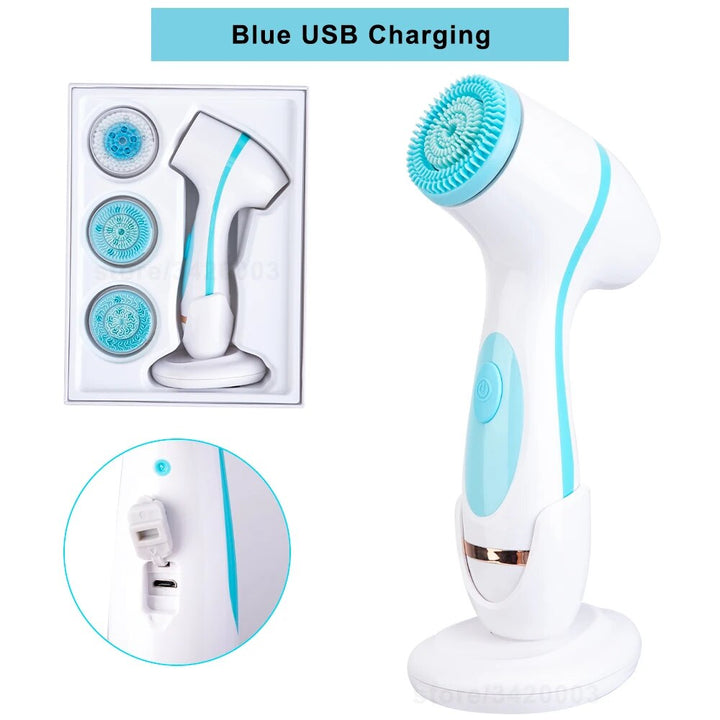 3-in-1 Sonic Rotating Facial Cleansing Brush: Waterproof, Rechargeable & Deep Cleaning Spa System