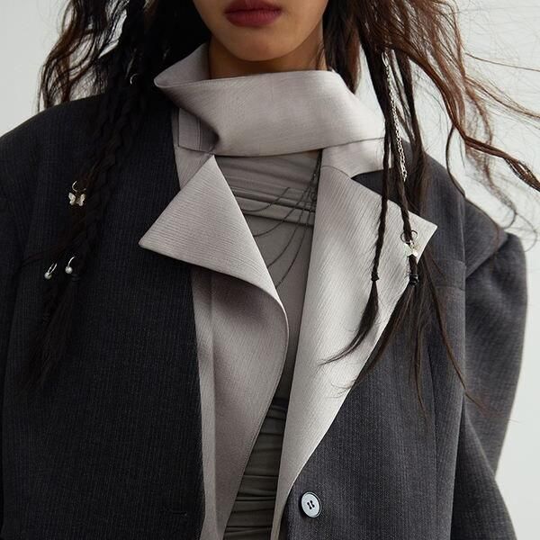 Women's Blazer with Contrast Color Scarf Collar