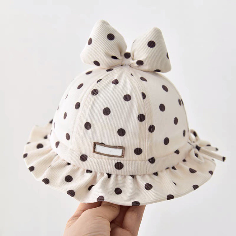 Charming Corduroy Baby Bucket Hat with Dots and Bow