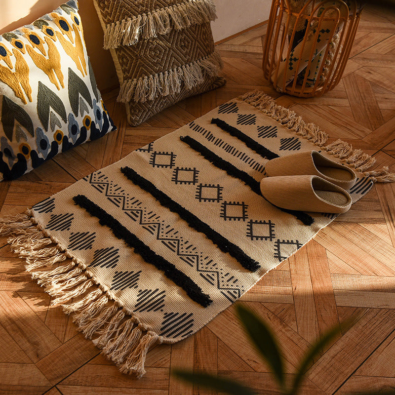 Minimalist Cotton and Linen Tassel Woven Floor Mat