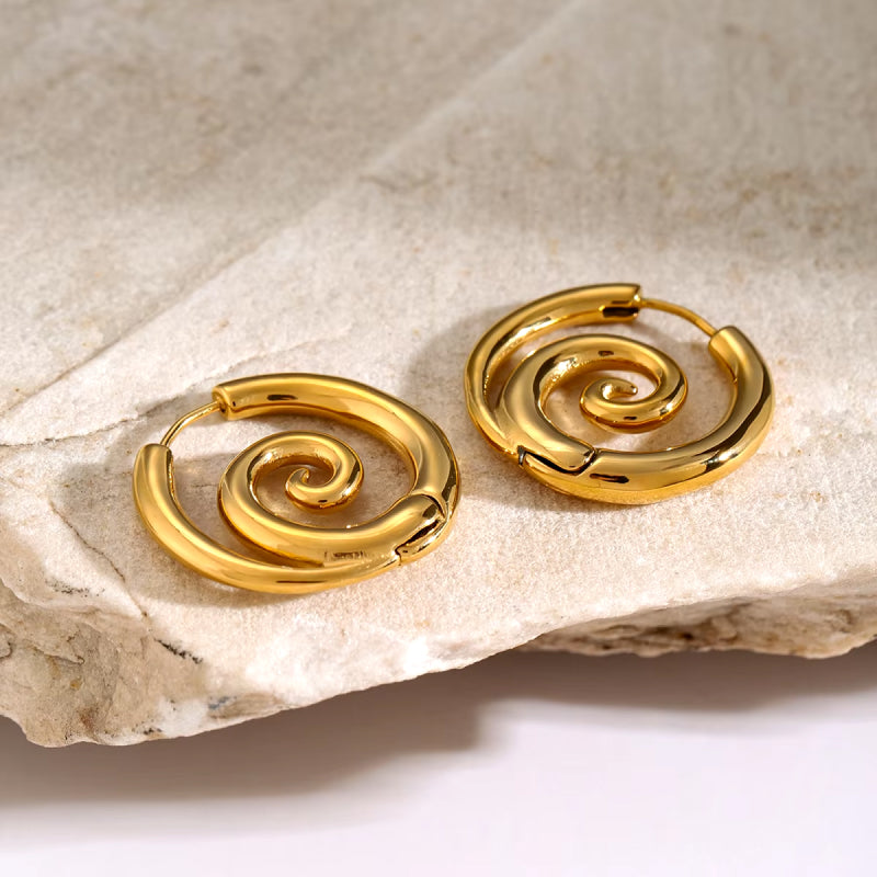 18K Gold-Plated Stainless Steel Spiral Hoop Earrings