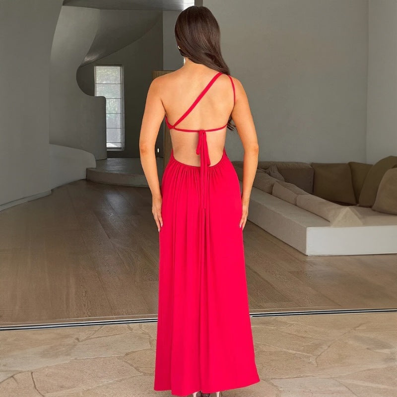 Lace-up Backless Slit Maxi Dress Women's Clothing