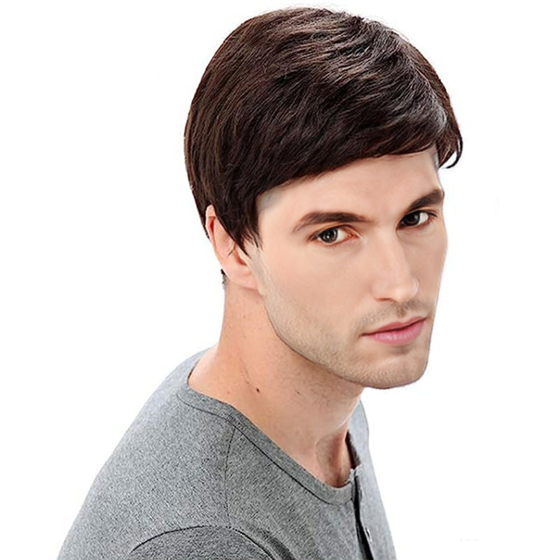 Wig Men's Side Bangs Short Straight Hair Chemical Fiber Full-head Wig