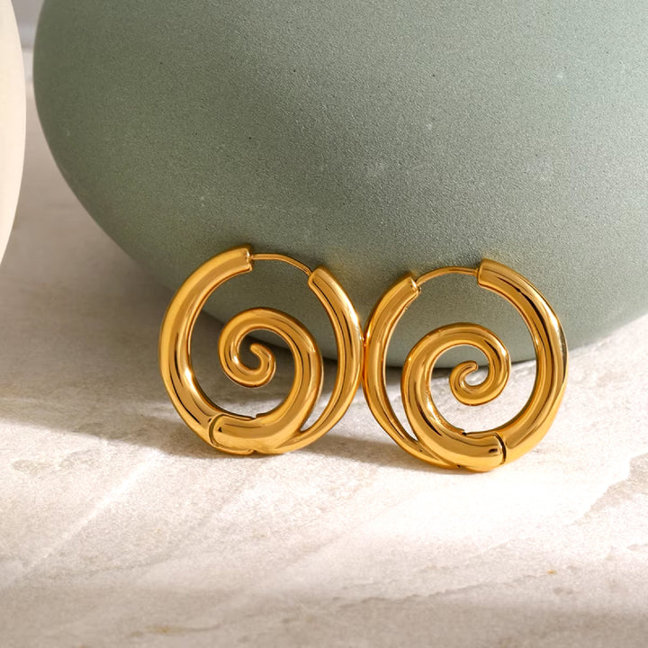 18K Gold-Plated Stainless Steel Spiral Hoop Earrings