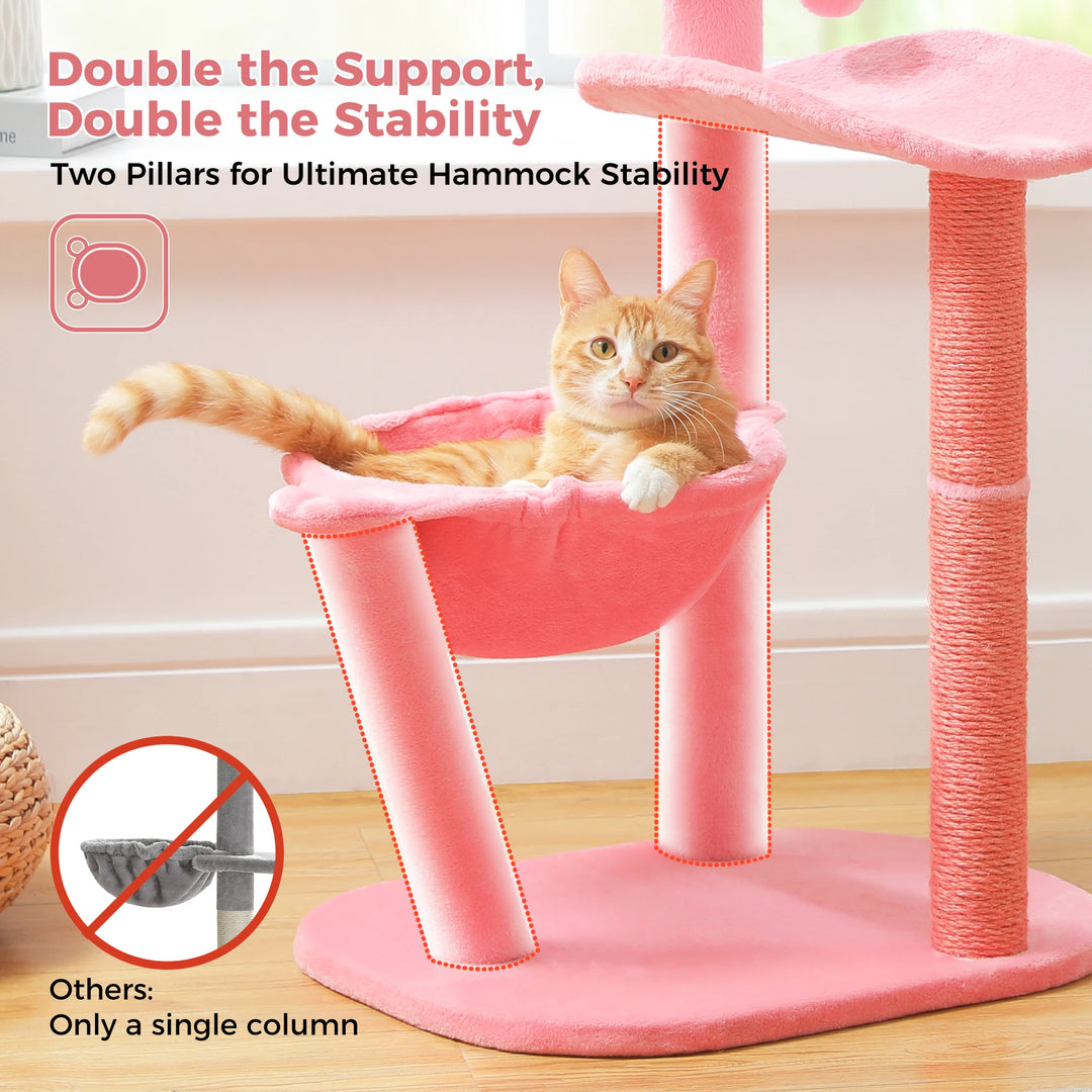 Flamingo Pink Cat Tree with Sisal Scratching Posts & Hammock