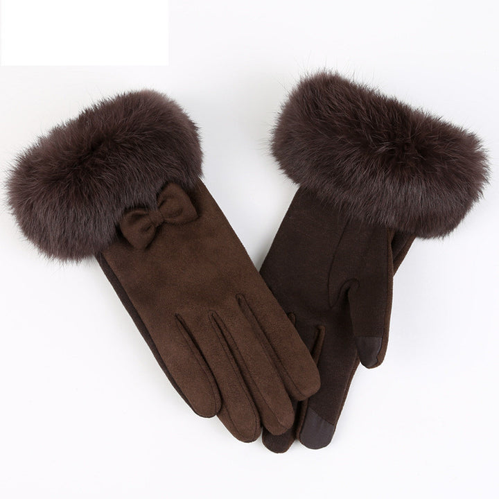 Women's Winter Cute Rabbit Hair Cycling Warm Suede Gloves