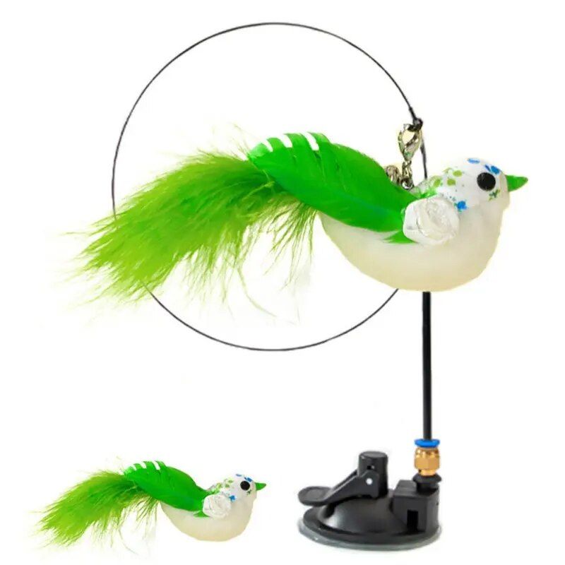 Interactive Feathered Bird Wand Toy with Suction Cup for Cats