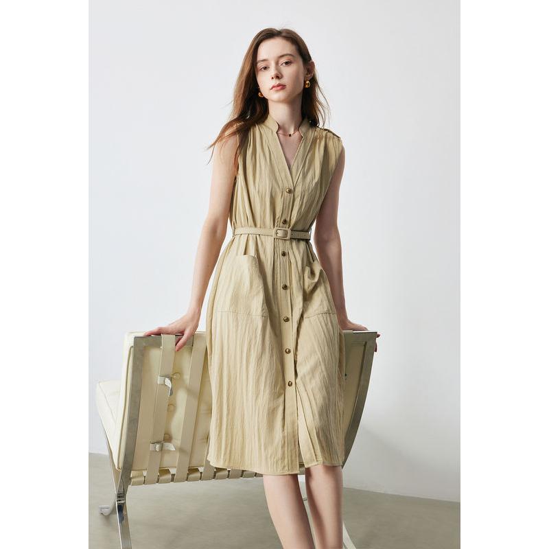 Elegant Summer V-Neck Midi Shirt Dress with Pockets