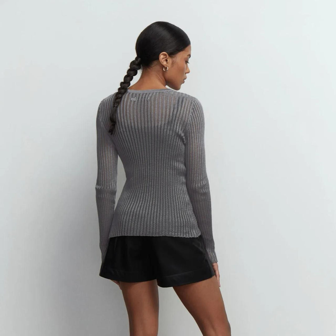 Elegant Striped Long Sleeve See-Through Top for Women