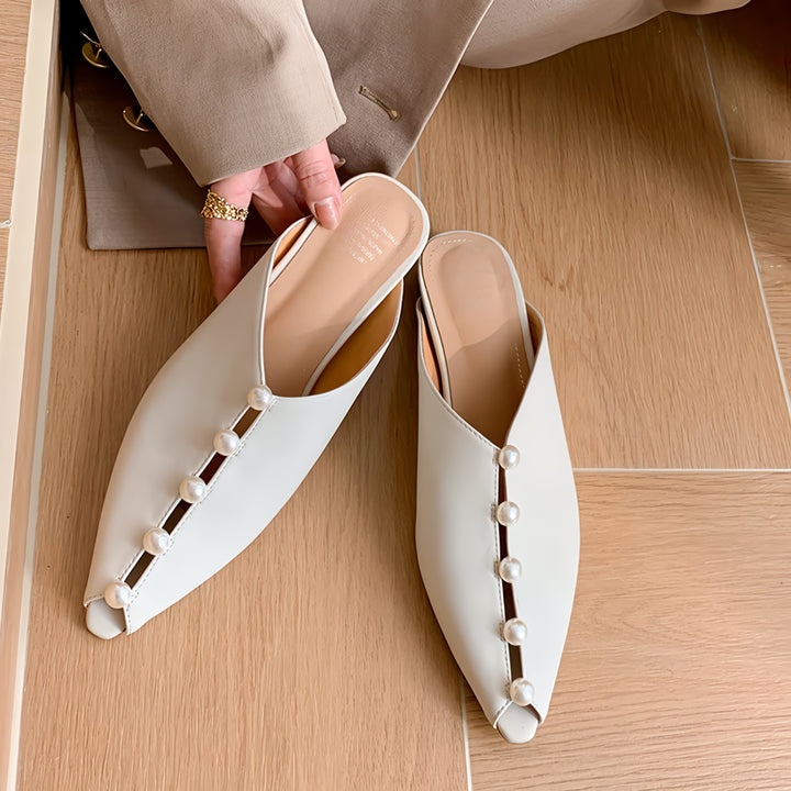 Stylish Pearl Embellished Leather Mules