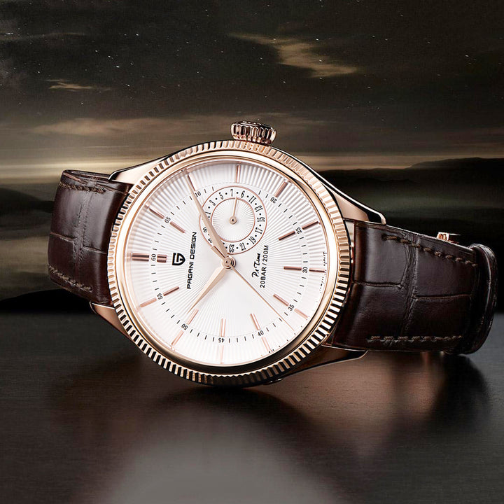 Luxury Quartz Men's Watch with Leather Band and Luminous Hands