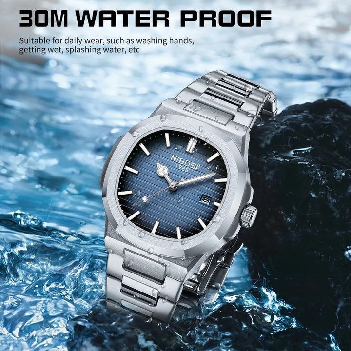 Luxury Waterproof Quartz Men’s Watch with Luminous Date and Stainless Steel Band