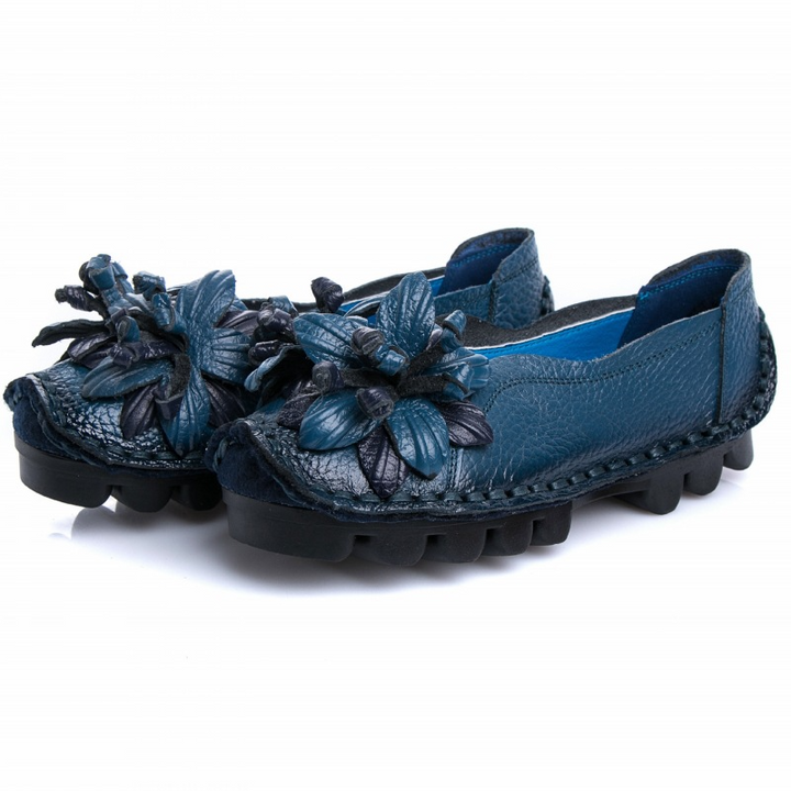 Genuine Leather Soft Soled Comfy Flower Flats Loafer - Elegant Casual Footwear for Women