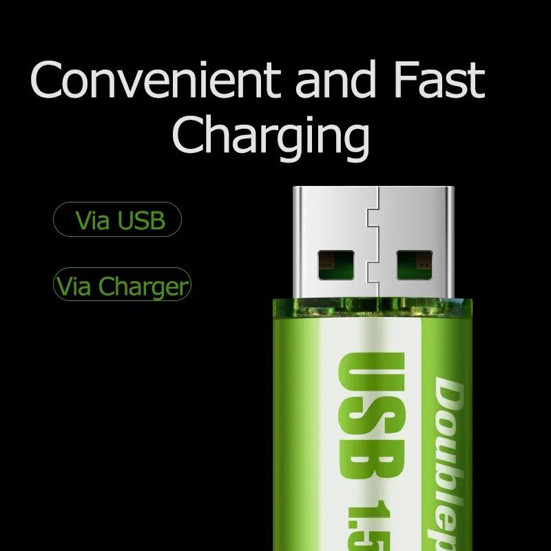 USB Rechargeable 1.5V AA Li-Ion Battery - 1800mWh High-Capacity for Electronic Devices