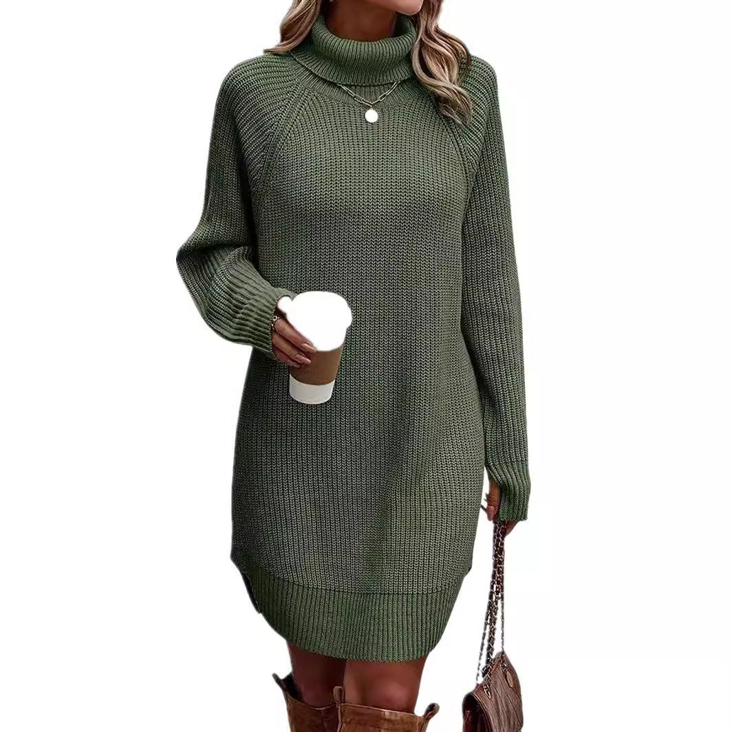 Fashion Slit Pullover High-neck Dress Lady