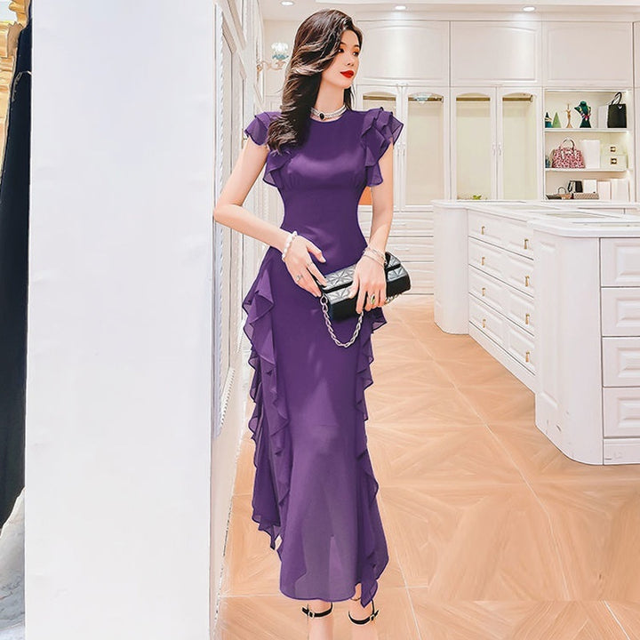 Ruffled Waist-tight Slimming Sheath Affordable Luxury Fashion Dress Women