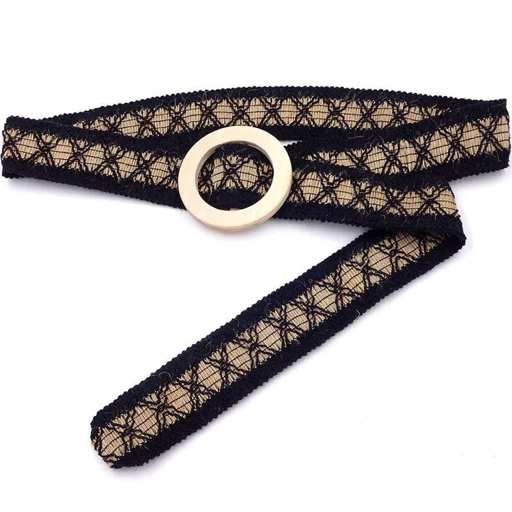 Boho Crochet Lace Belt with Wooden Buckle