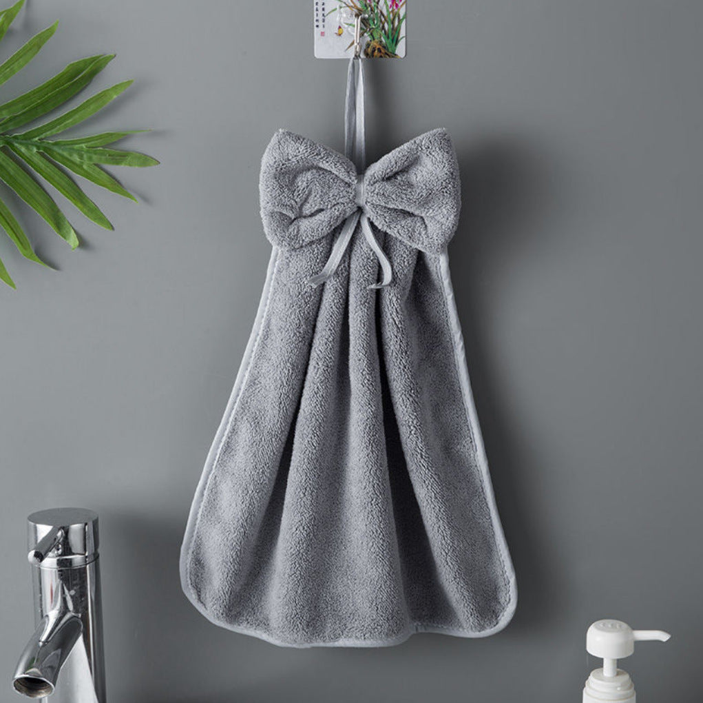 Bowknot Coral Velvet Hand Towels for Kitchen & Bathroom