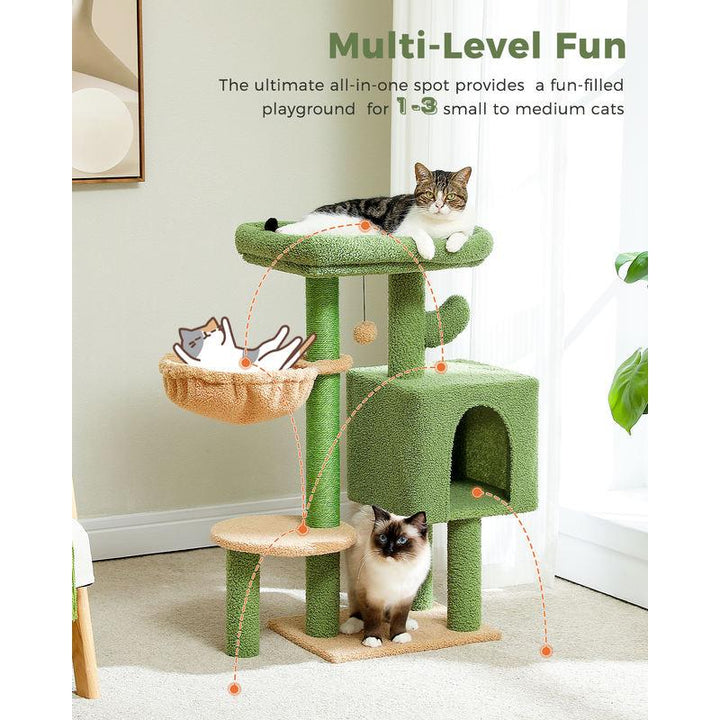 Cactus Cat Tree Tower with Padded Perch, Hammock, Condo & Scratching Posts