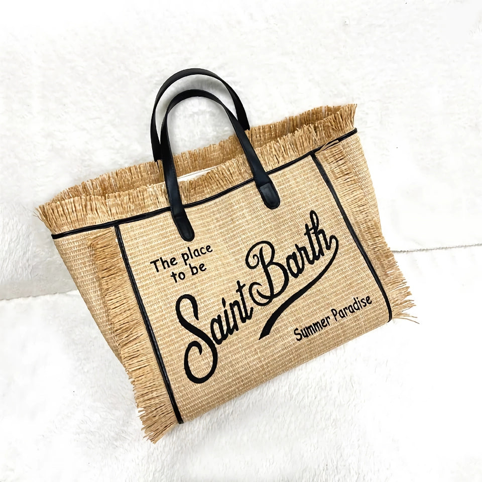 Beach Chic Embroidered Straw Tote