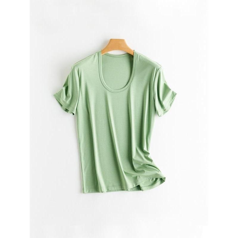 Silk Cotton Blend Square Collar Tee in Candy Colors