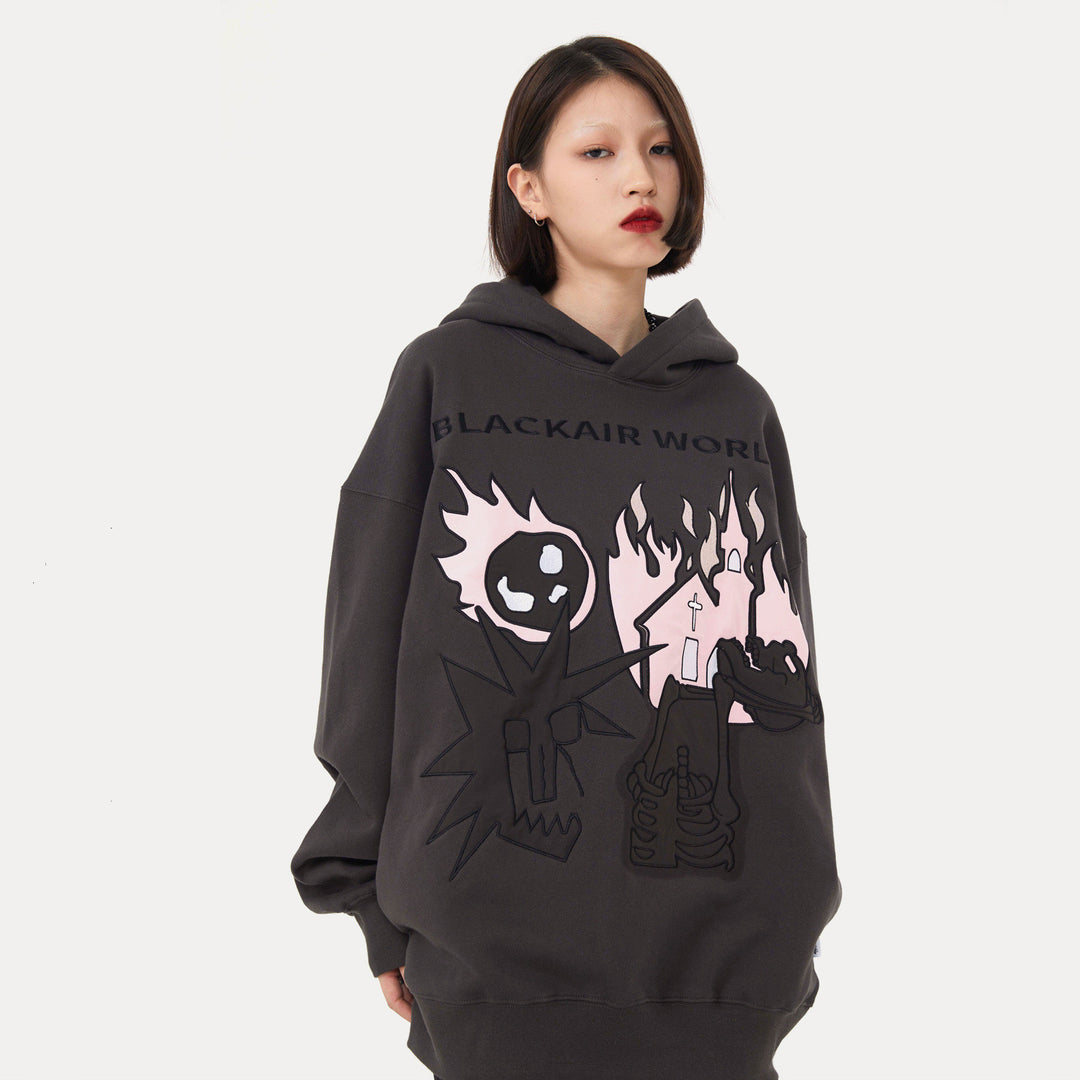 Funny Flame Skull Fleece Hoodie