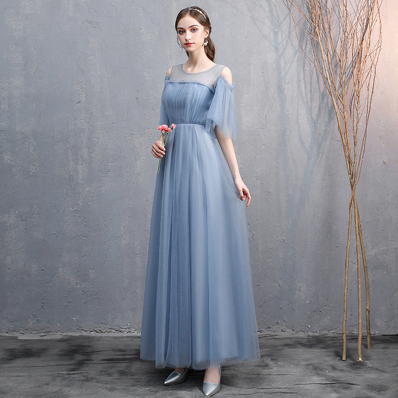 Women's Spring Gray-blue Off-shoulder Banquet Dress