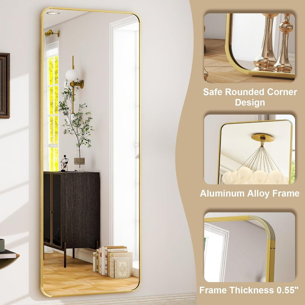 Elegant Gold Aluminum Frame Full Length Mirror with Stand