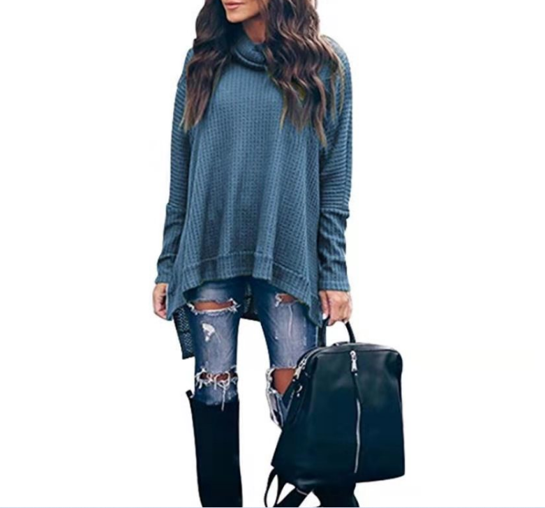 Autumn New Fashion High Collar Long Sleeve Irregular Women's Top Sweater