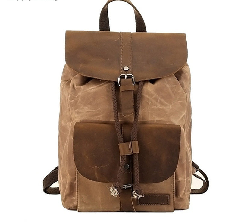 Waterproof Outdoor Travel Crazy Horse Leather Casual Nylon Men's Backpack Canvas Bag