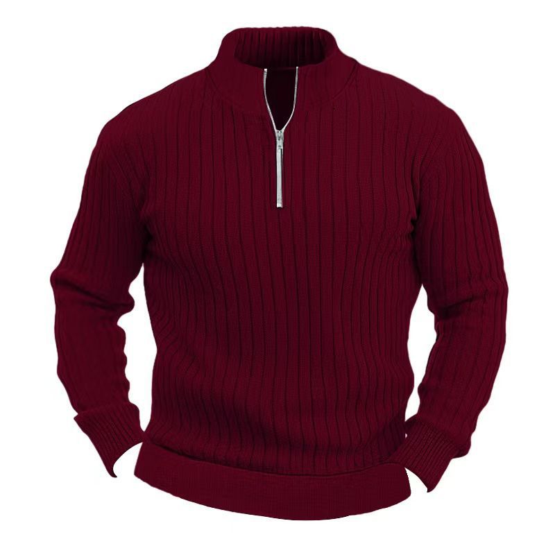 Leisure Pullover Men's Sweater Solid Color Stand Collar Long Sleeve