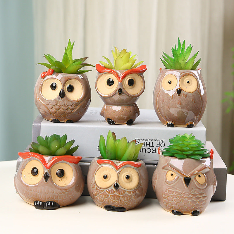 Cute Owl Ceramic Flower Pot Planter