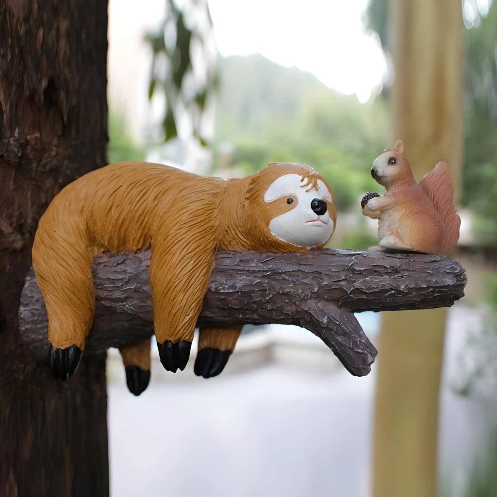 Adorable Sloth and Squirrel Tree Hanging Resin Ornament Set