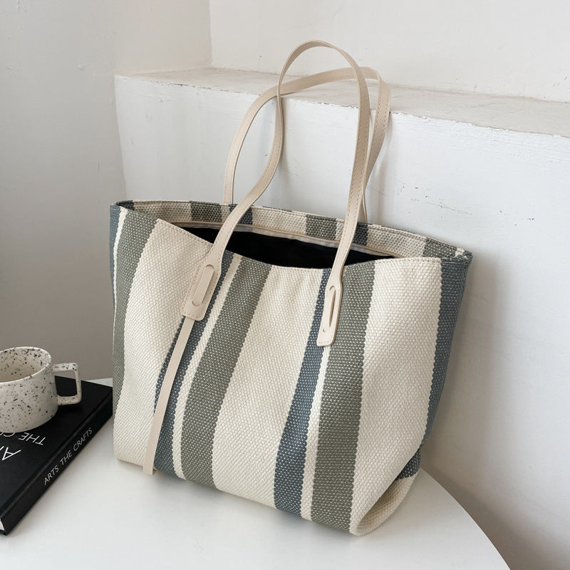 Striped Canvas Tote Bag