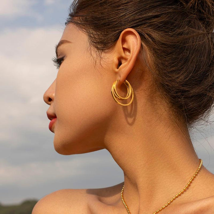 18K Gold Plated Stainless Steel Double Coil Earrings