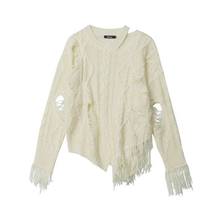 Hollowed-Out Tassel Loose Fit Knit Sweater