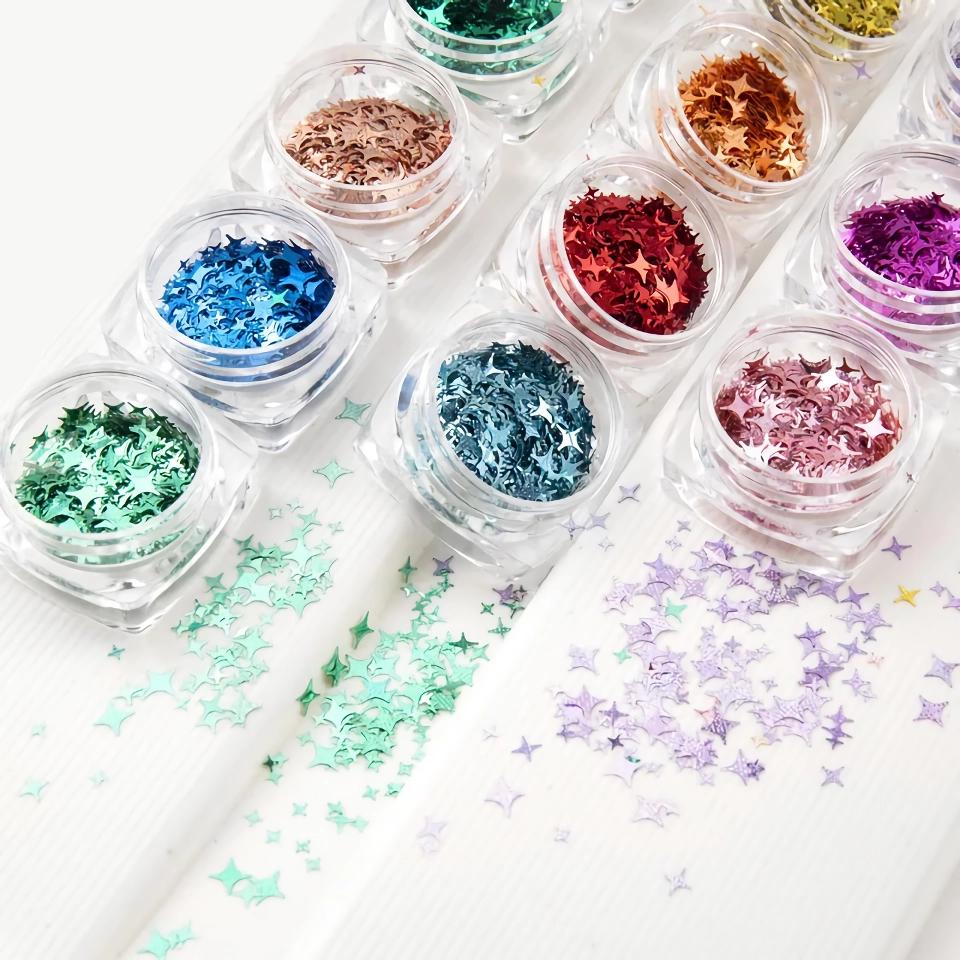 12 Colors Glitter Star Nail Art Sequins Set