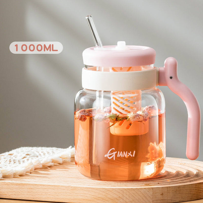 1000ML Glass Tumbler with Lid and Straw