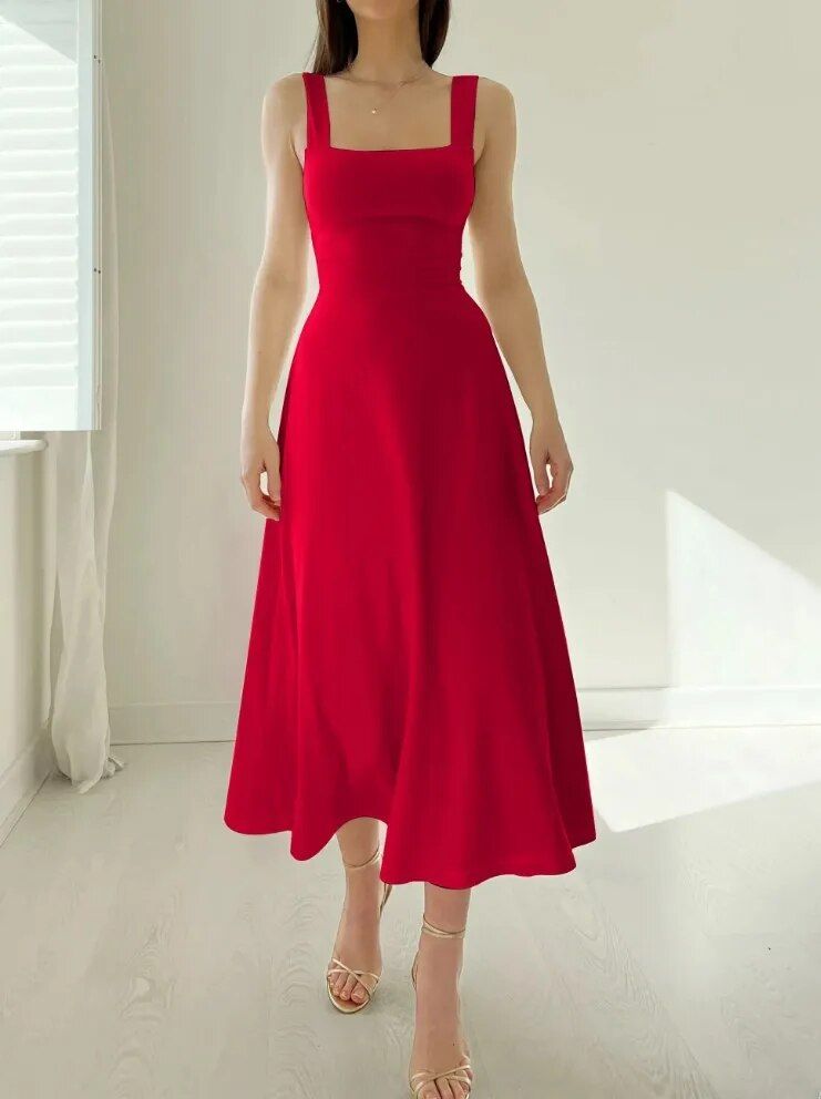 Women's Thick Strap Midi Formal Dress