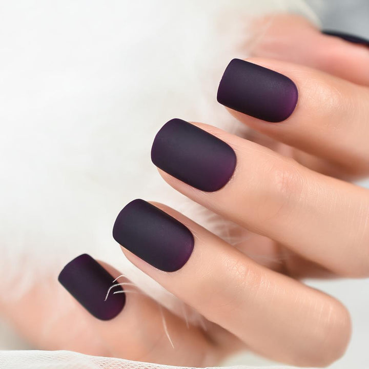 Matte Purple Black Squoval Fake Nails