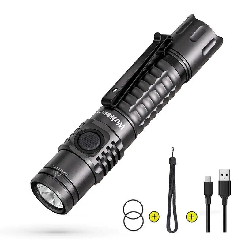 Rechargeable Tactical LED Flashlight - 2000lm, USB-C, IPX8 Waterproof, 18650 Battery